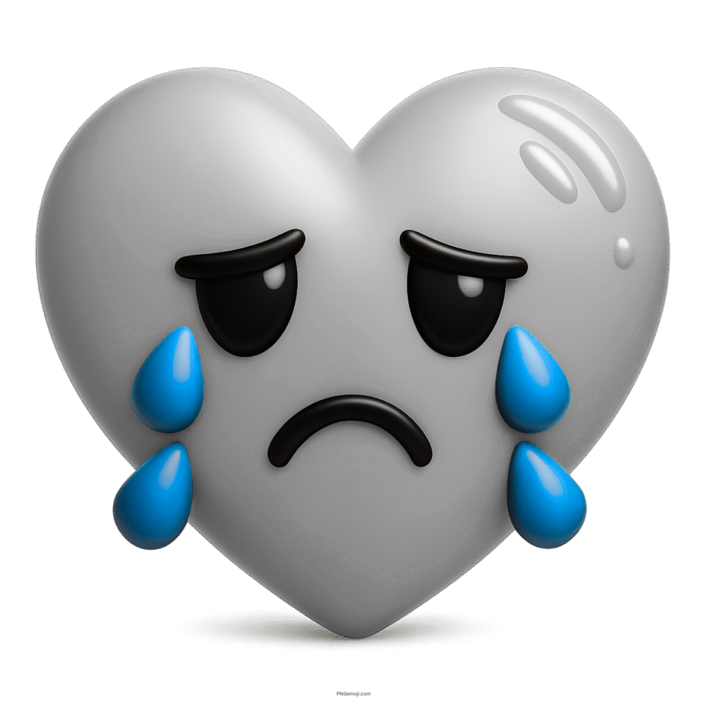 Sad white heart emoji crying with teardrops, expressing emotional pain or grief.