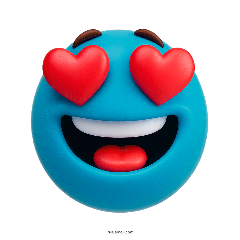 Deep blue 3D emoji with red heart eyes and joyful lovestruck expression