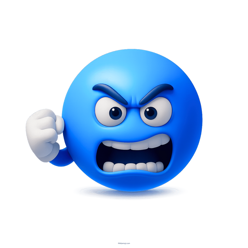 3D angry old man emoji shaking fist with furious blue face expression