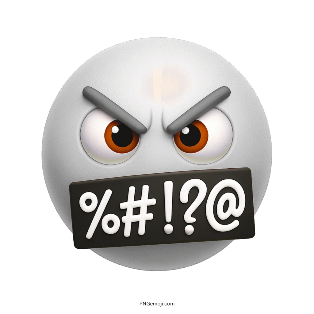 Gray angry emoji with censored mouth and furious facial expression