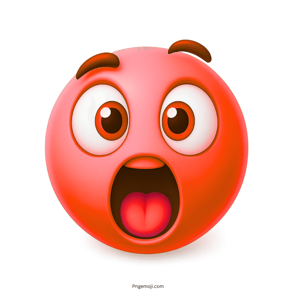 Vibrant red shocked emoji with wide eyes and open mouth