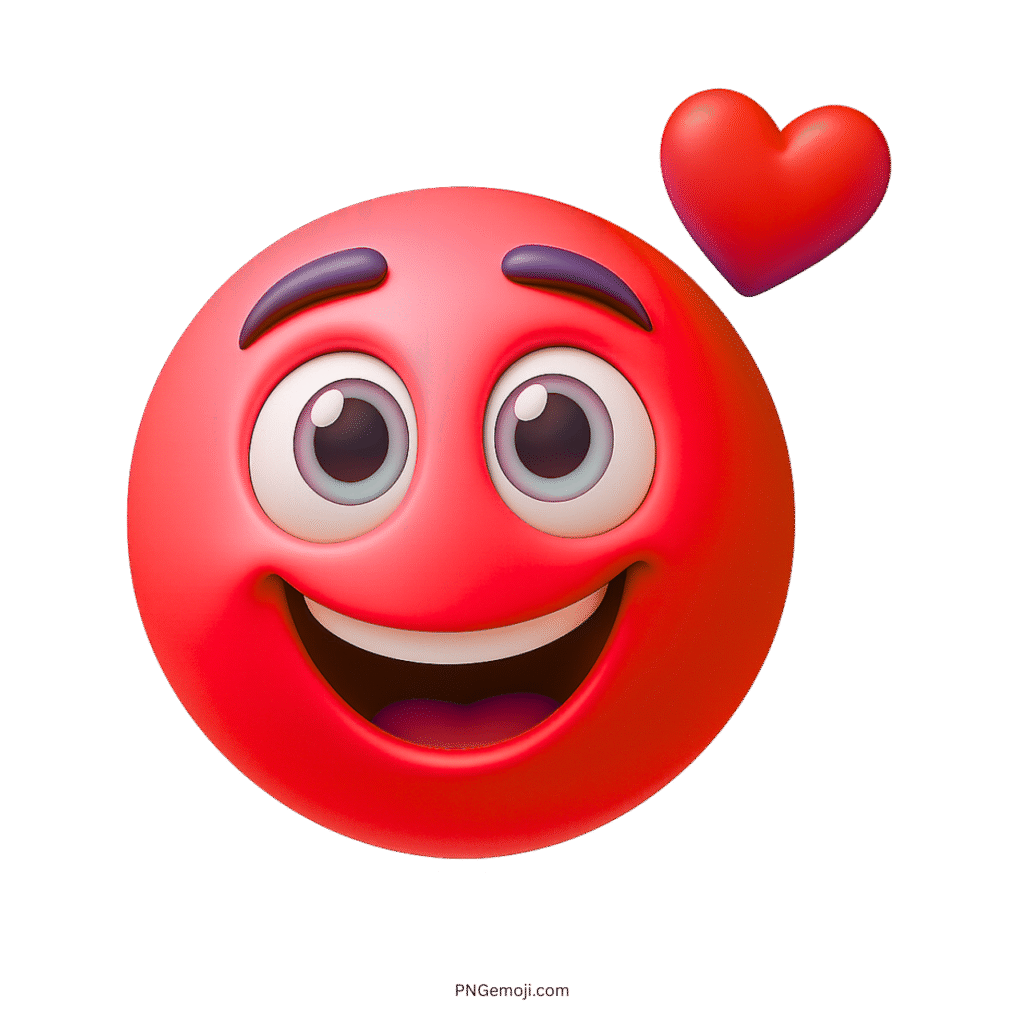 Red happy emoji with heart, cheerful 3D face showing love and excitement