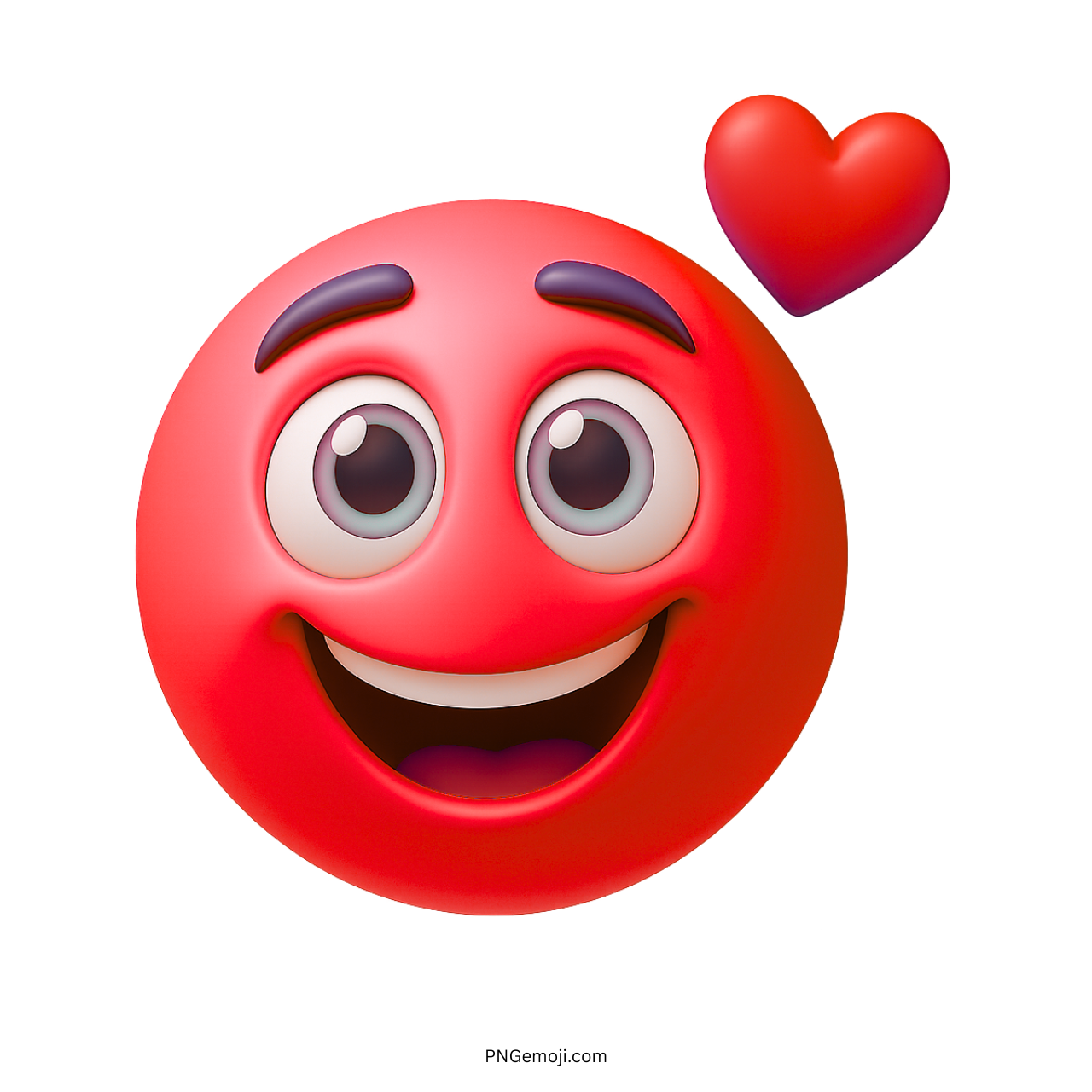 Red happy emoji with heart, cheerful 3D face showing love and excitement