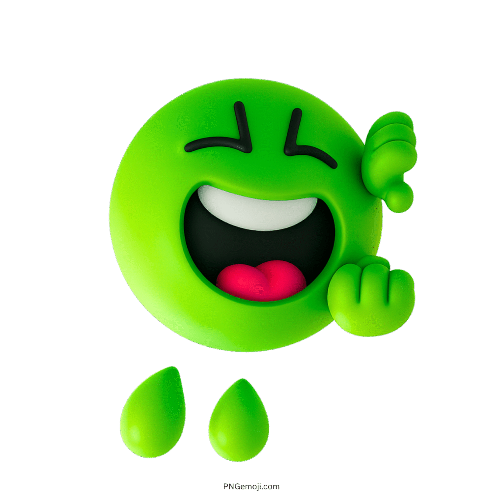 Green 3D ROFL emoji laughing hard with tears and joyful expression