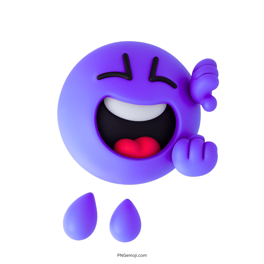 Purple blue 3D emoji laughing out loud with joyful tears and clenched hands