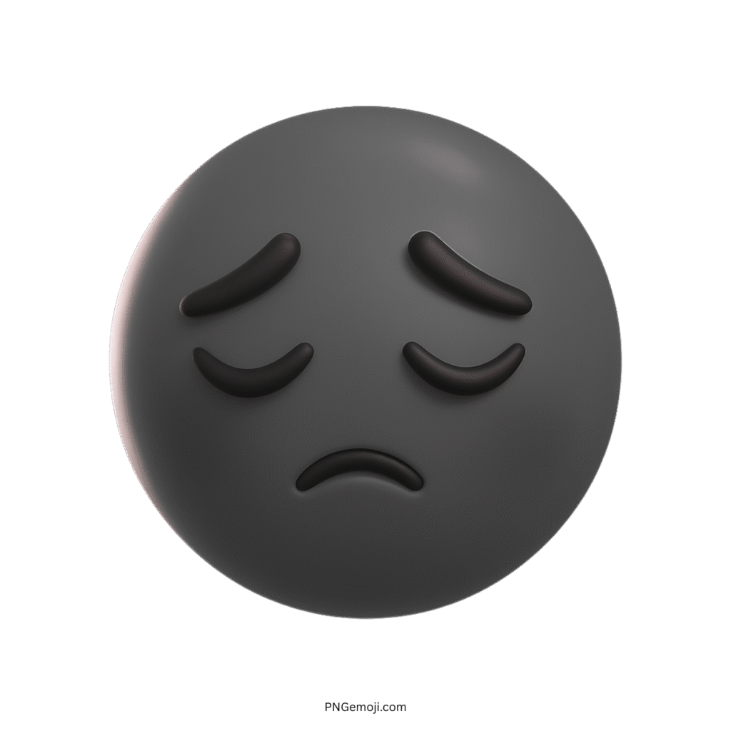3D sad black emoji with frowning face and closed eyes, transparent background