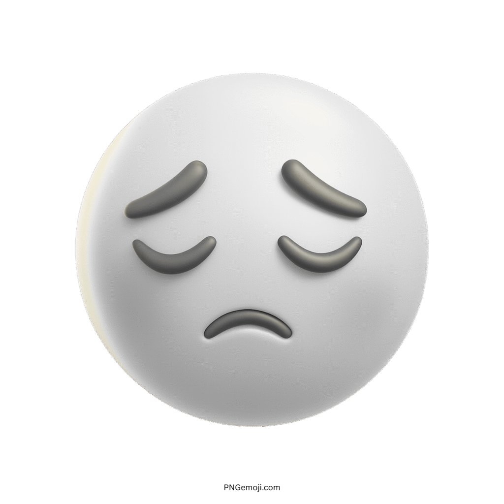 3D sad face emoji with downward eyebrows and frown expressing sadness or disappointment