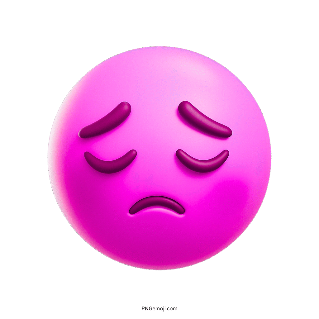 3D sad pink emoji with frowning face and closed eyes on transparent background