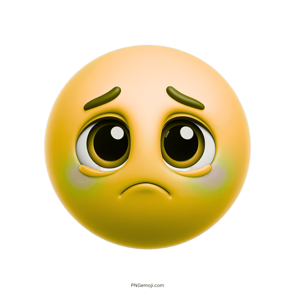 3D yellow sad emoji with teary big eyes and frown expression