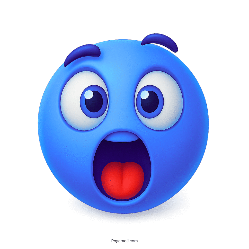 Glossy blue shock emoji with bulging eyes and wide-open mouth expression