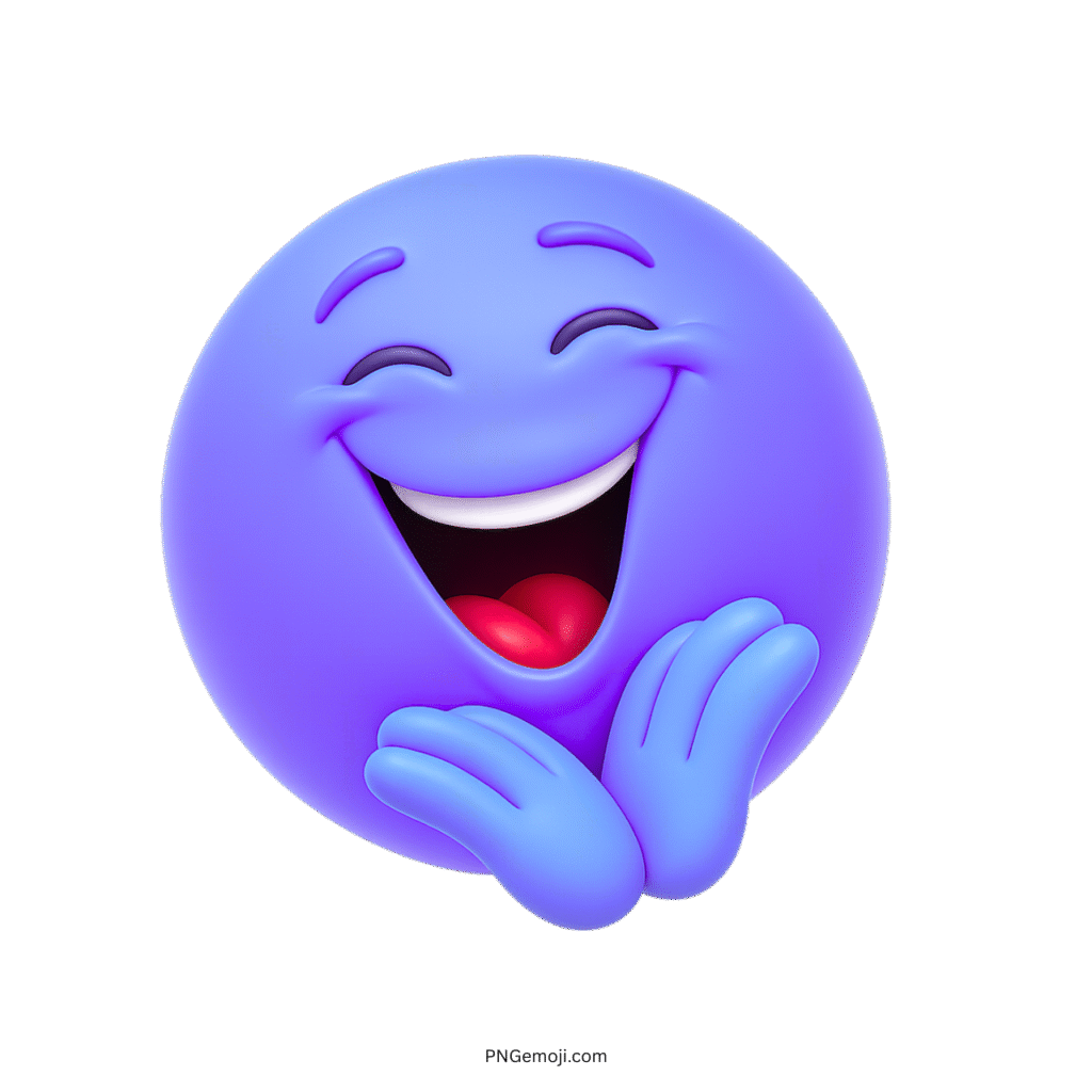 Too funny blue emoji laughing with joy and cheeks held in hands
