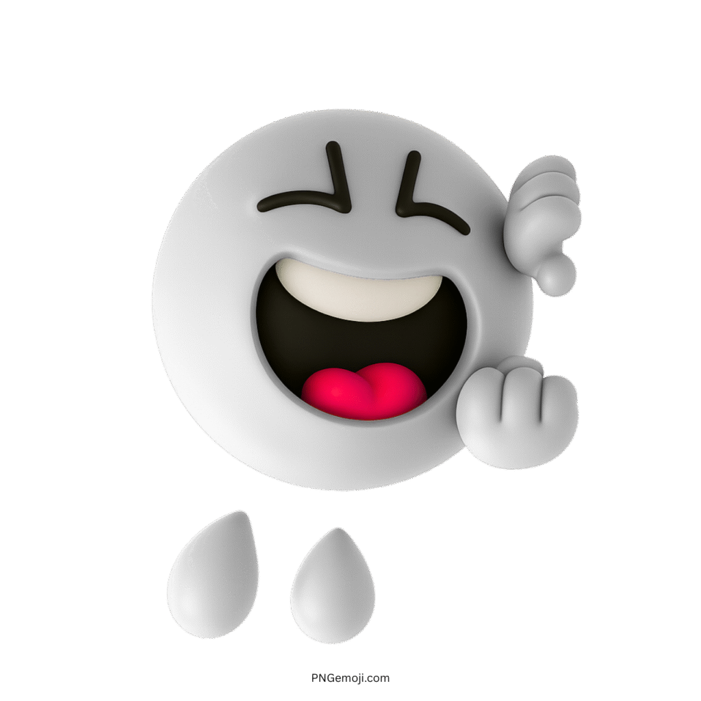 White 3D ROFL emoji laughing hard with joyful tears and expressive cartoon hand