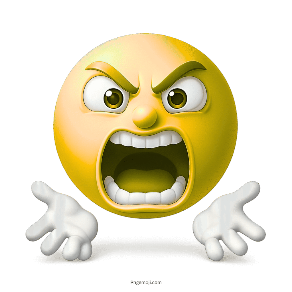 Yellow emoji screaming loudly with open hands and furious angry expression