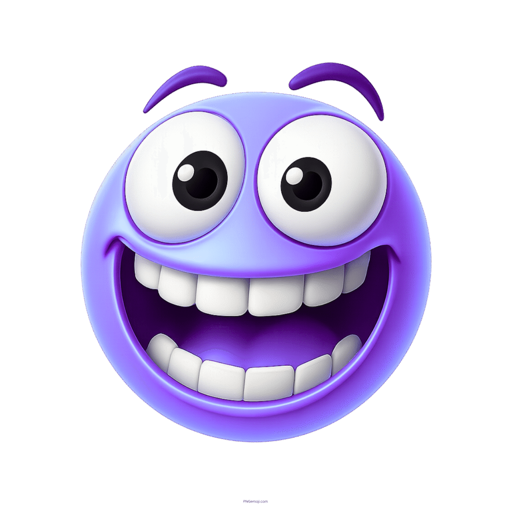 Zany 3D smiley face emoji with big eyes and wide crazy grin expression