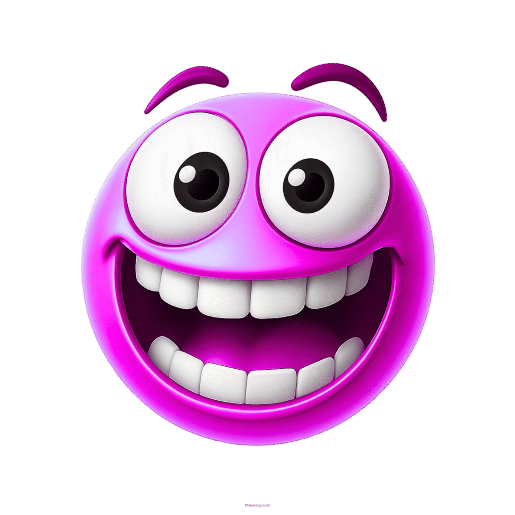 Zany pink emoji with big cartoon eyes, wide grin, and wild happy look.