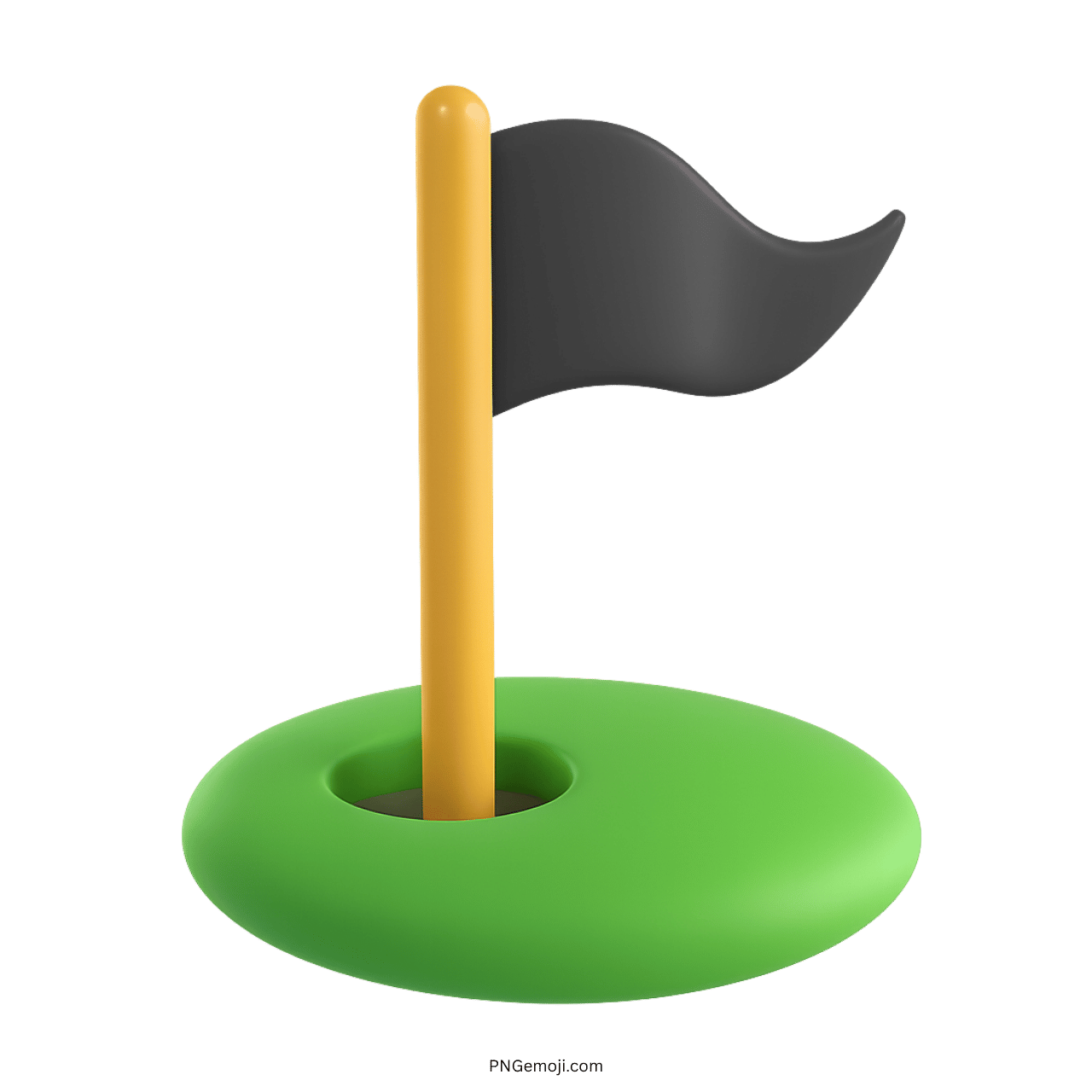 3D black flag in green hole emoji with yellow pole and transparent background