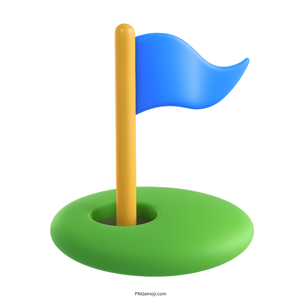 3D blue flag in golf hole emoji icon with transparent background illustration