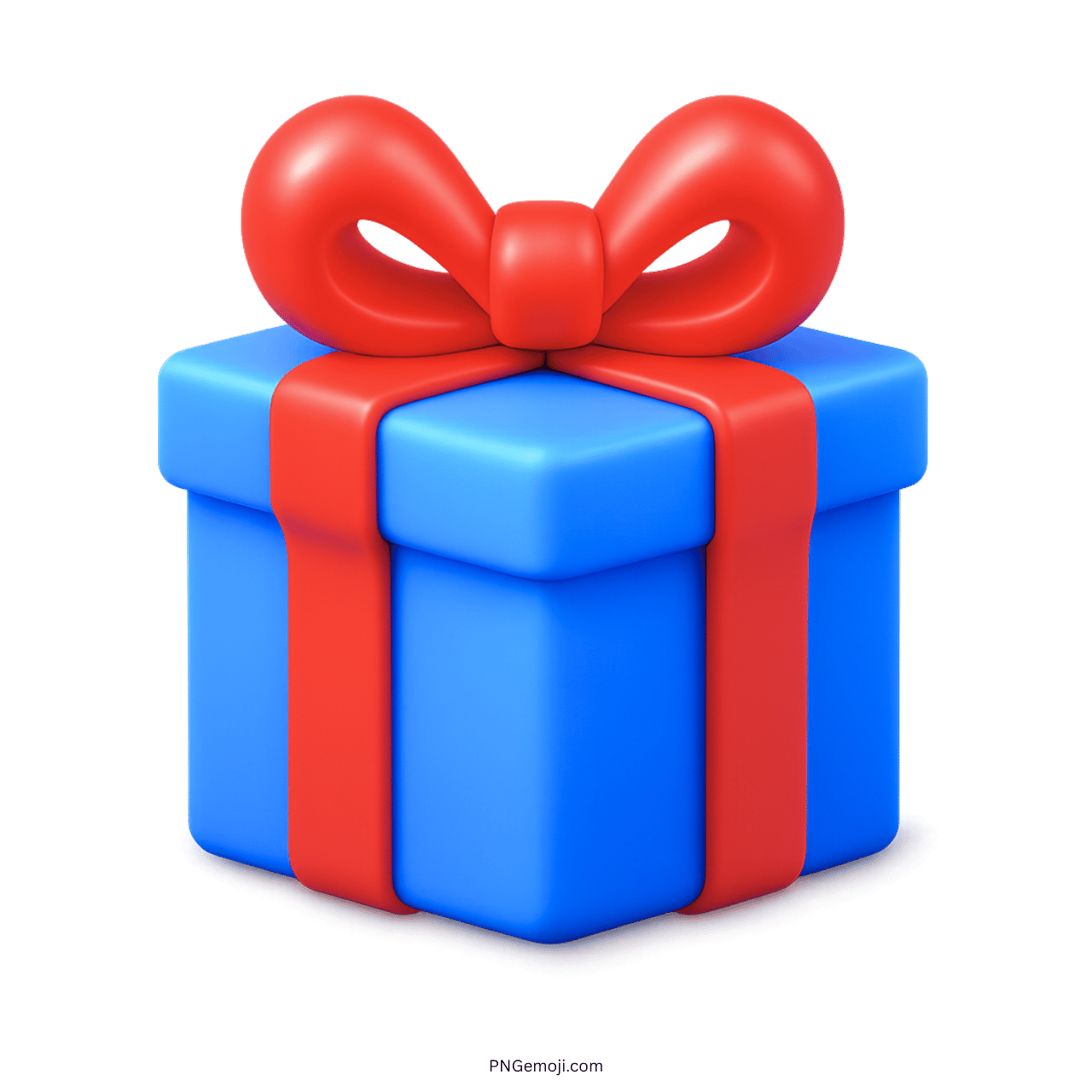 3D blue gift box emoji with red ribbon and transparent background