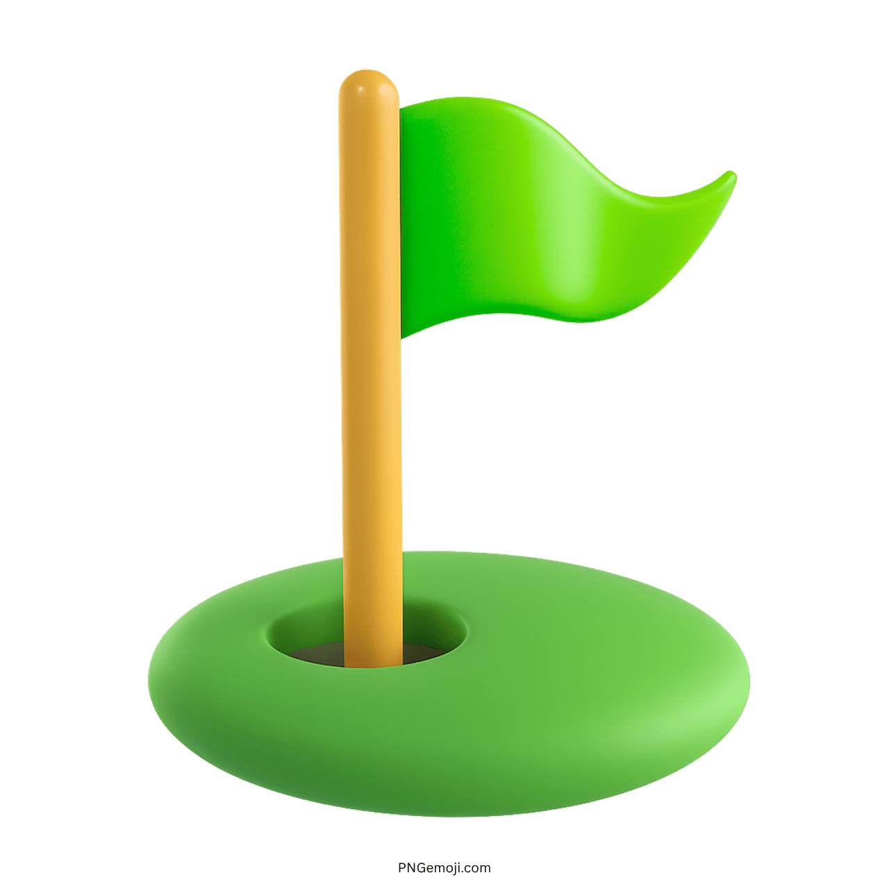 3D green flag in hole emoji with yellow pole and soft green base icon