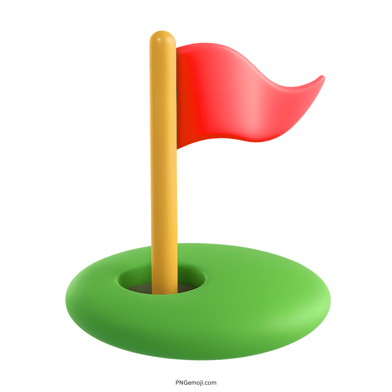 3D red flag in green hole emoji with yellow pole and transparent PNG background