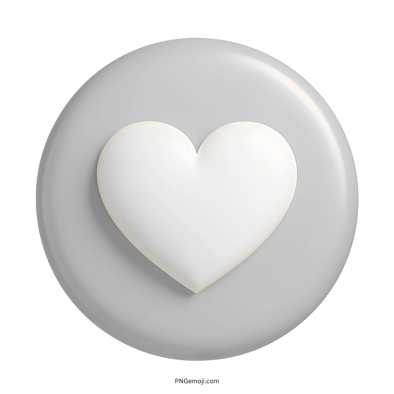 3D white heart emoji on light grey circle background for social media and UI