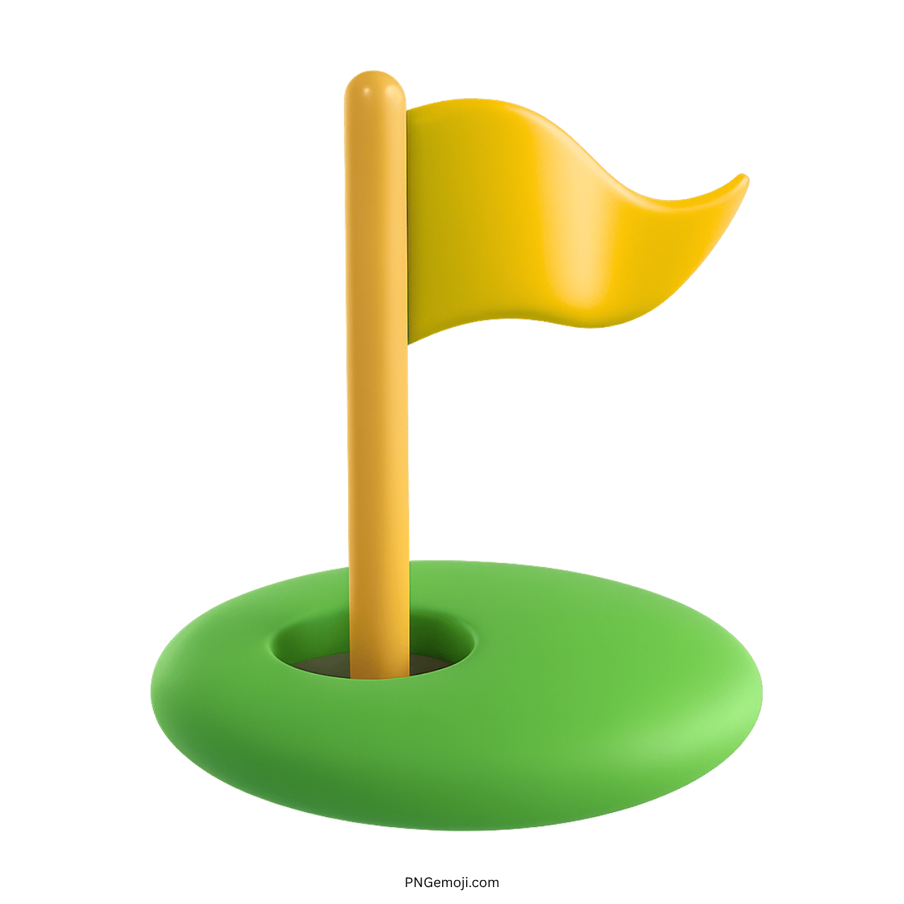 3D yellow flag emoji in hole icon with green base and transparent background