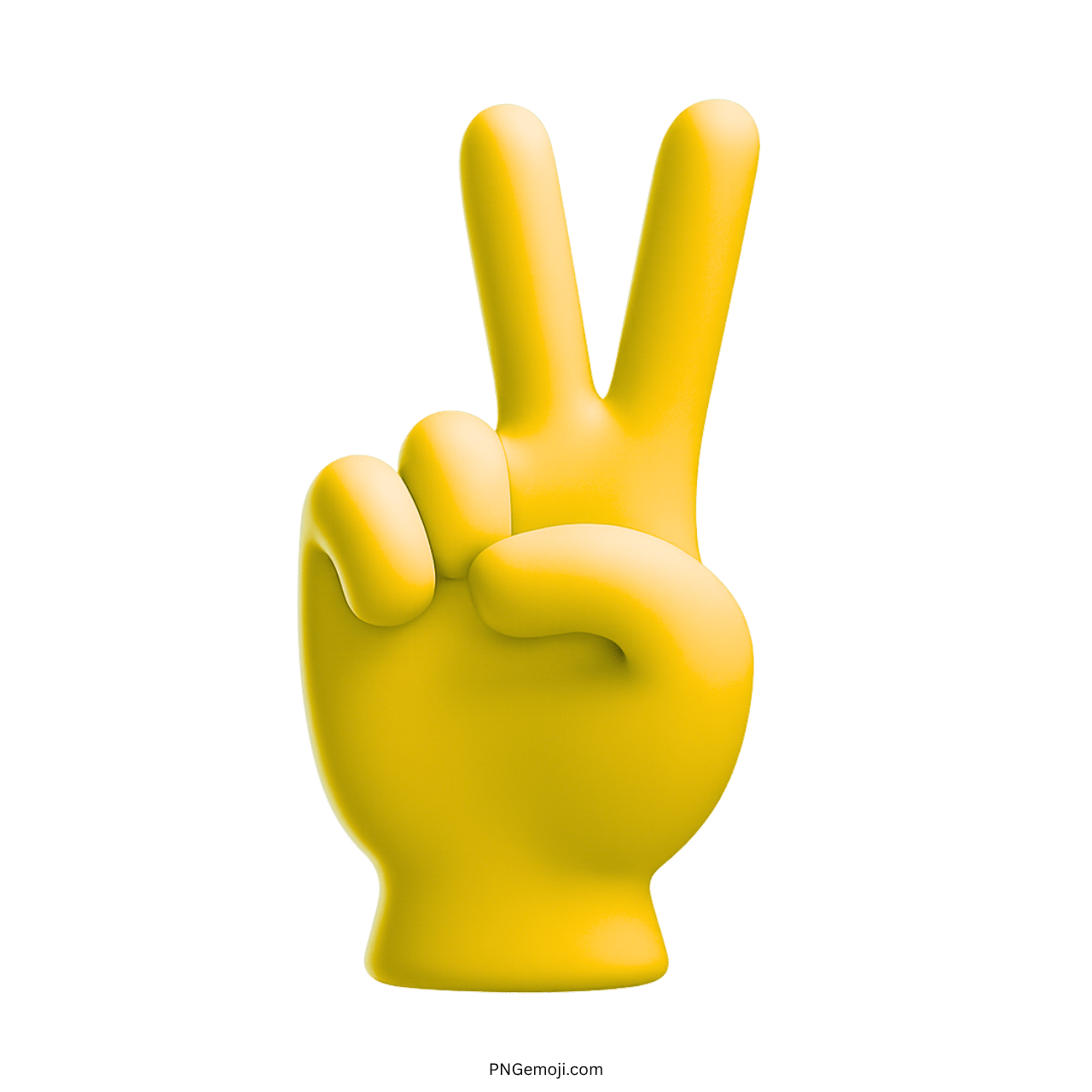 3D yellow peace emoji hand with two fingers raised and transparent background