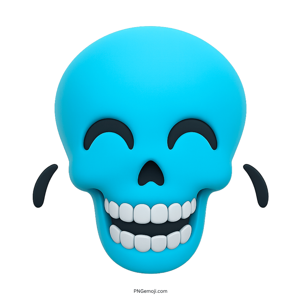 3D aqua blue laughing skull emoji with smiling face and joyful tear drops