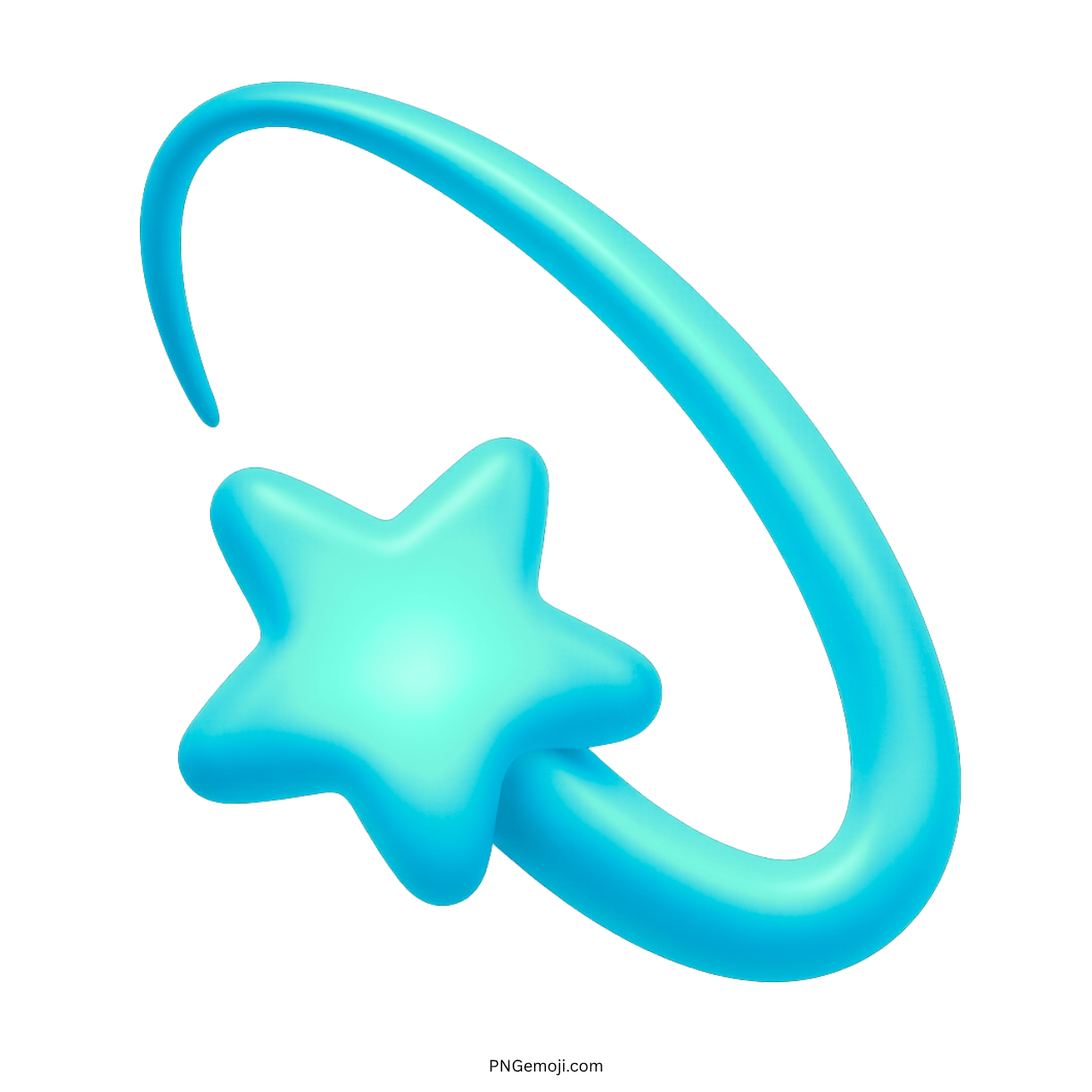 3D aqua dizzy emoji with swirling glowing star and transparent background
