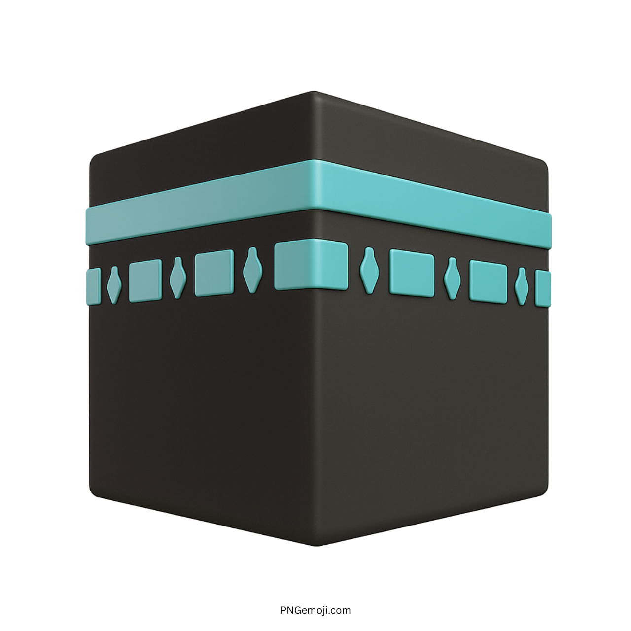 3D Kaaba emoji with aqua teal band and black cube, Islamic religious clipart