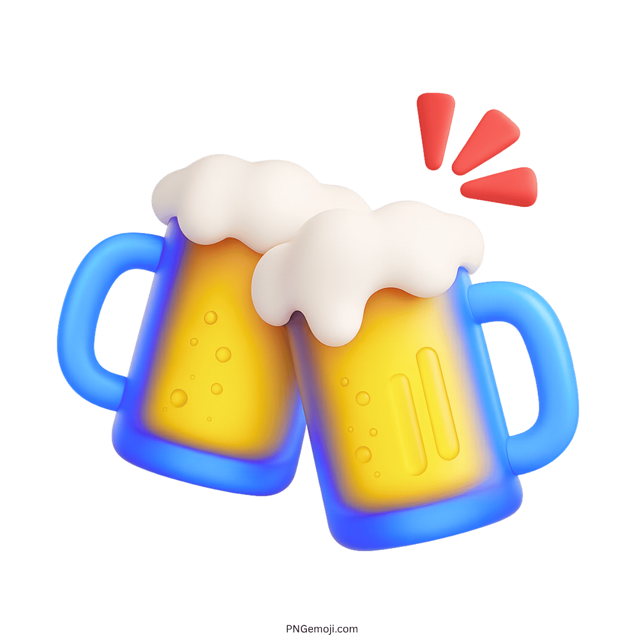 3D beer cheers emoji with blue mugs and foamy toast celebration PNG