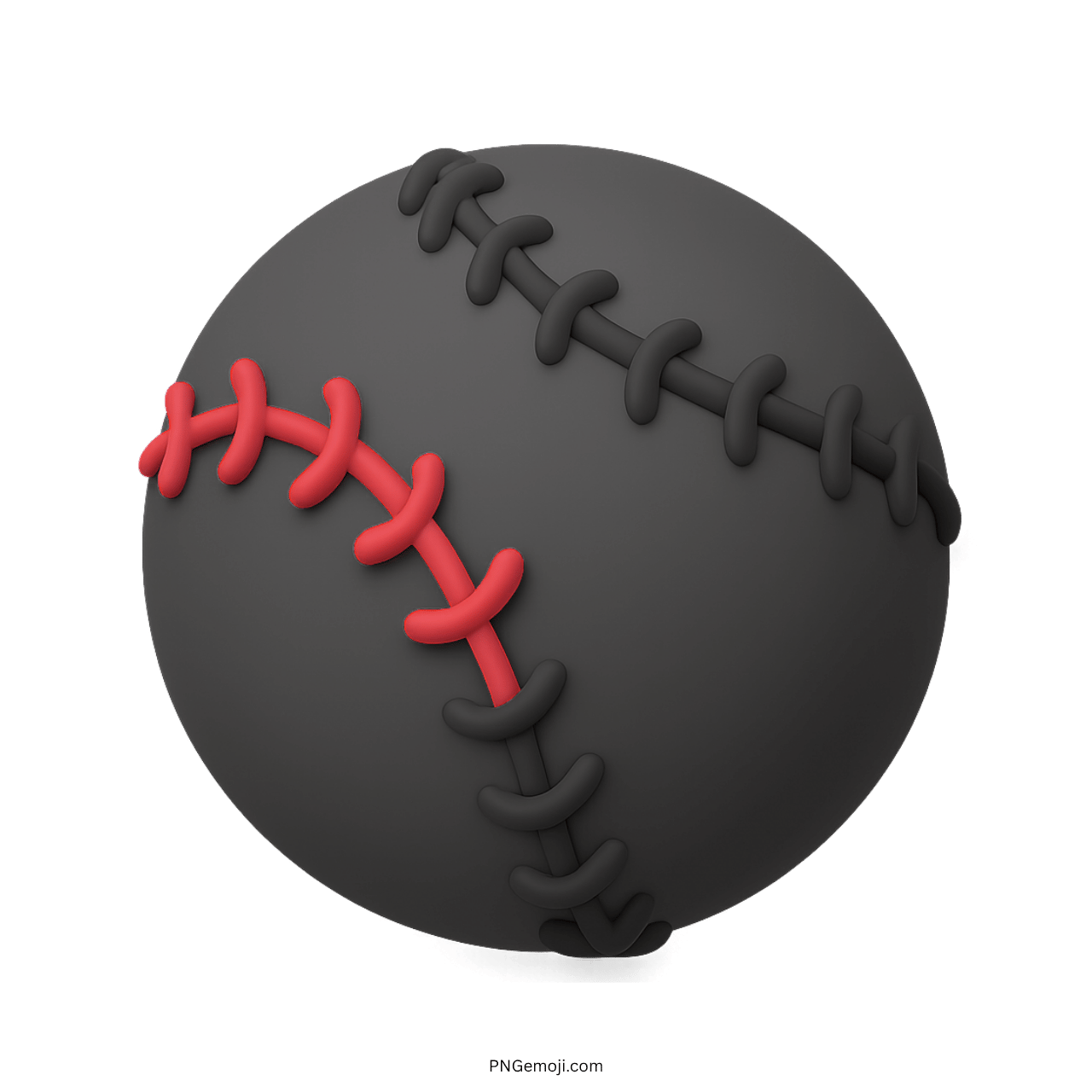 Black 3D baseball emoji with red and black stitches on transparent background