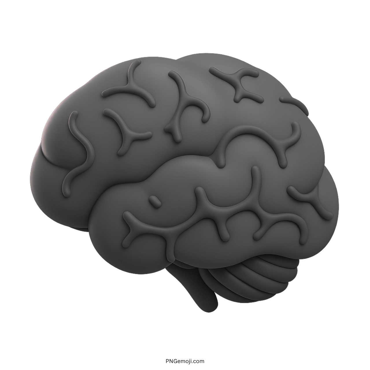 3D black brain emoji icon with neural patterns and transparent clipart background