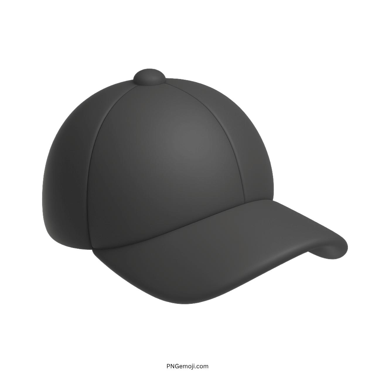 Matte black 3D cap emoji with curved visor on transparent background