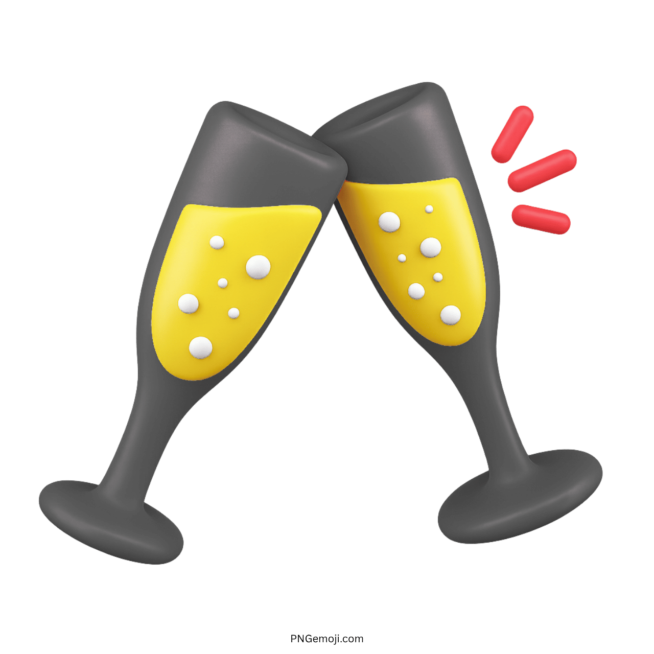 3D black clinking champagne glasses emoji for celebration, toast, cheers, and parties