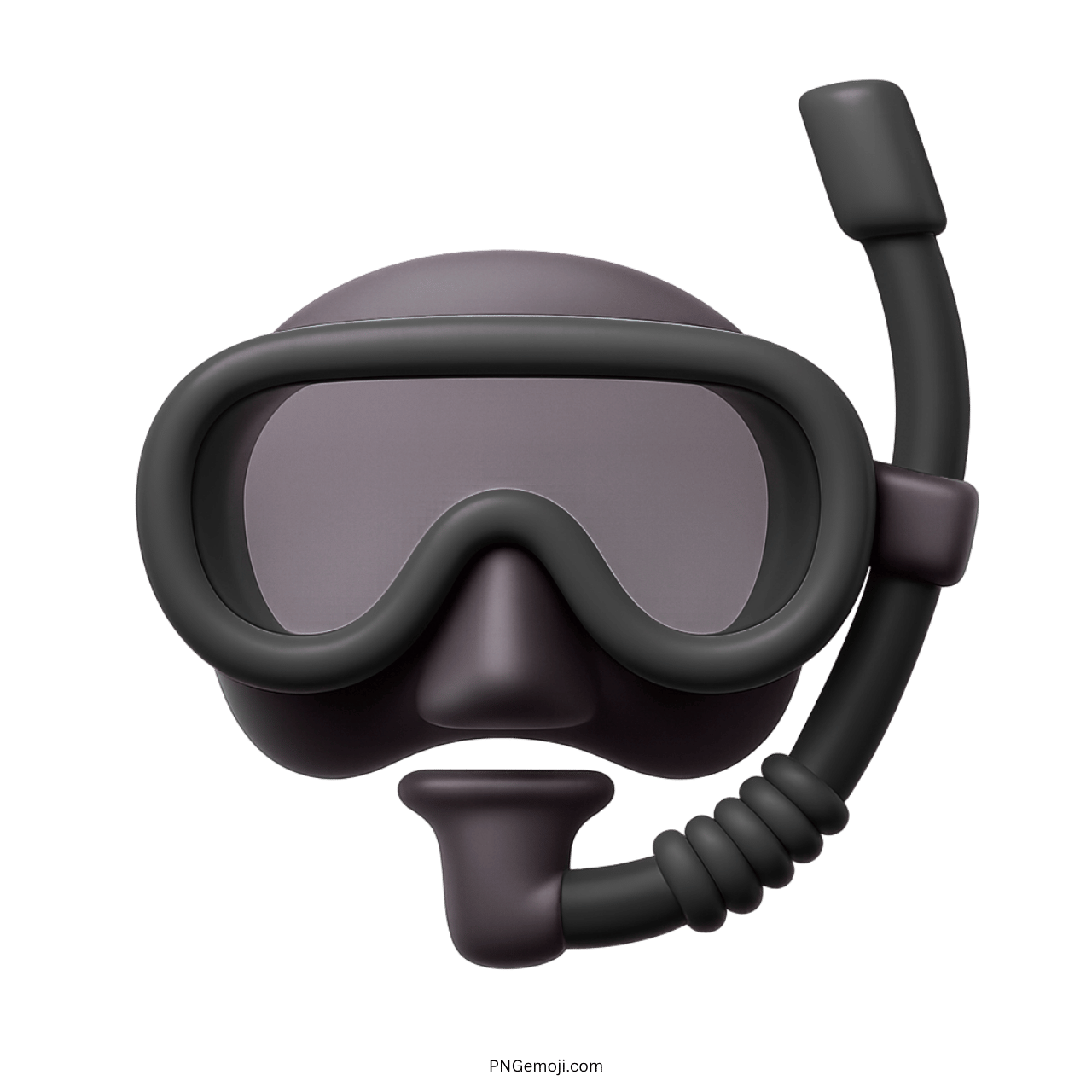 3D black diving mask emoji with snorkel, modern scuba gear icon on transparent background