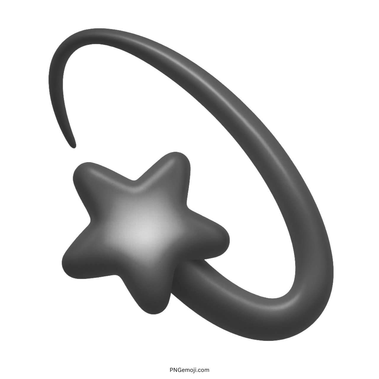 3D black dizzy emoji with swirling star and transparent background
