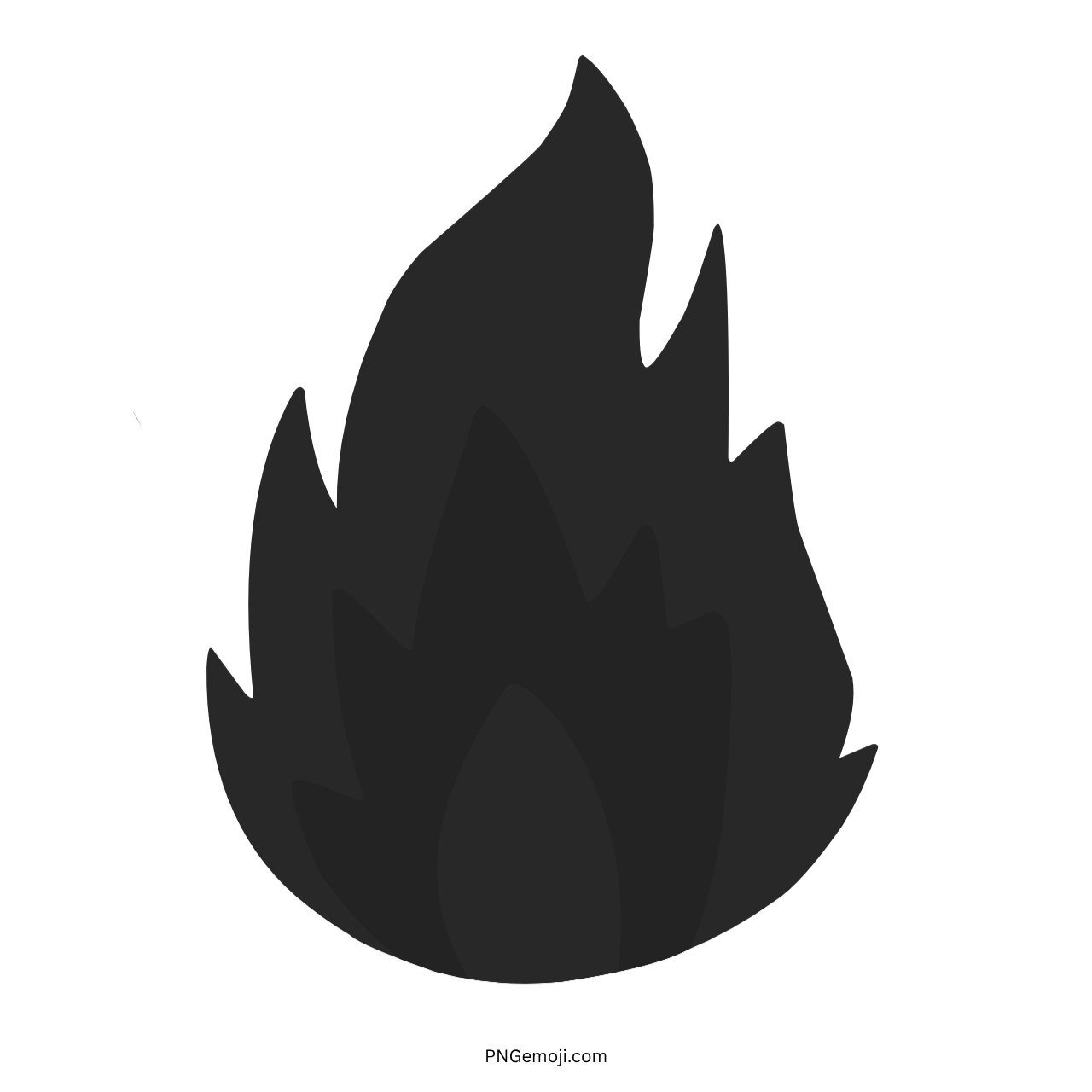 3D black flame fire emoji with transparent background PNG icon design