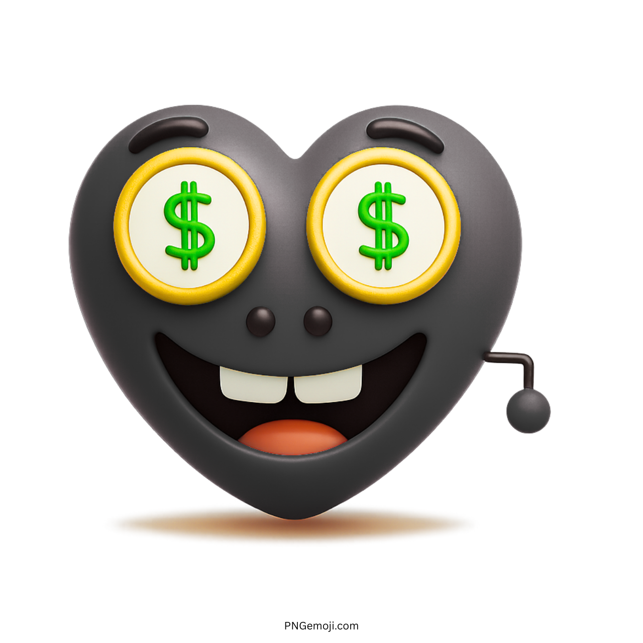 3D black heart emoji with dollar eyes and toothy smiling rich face