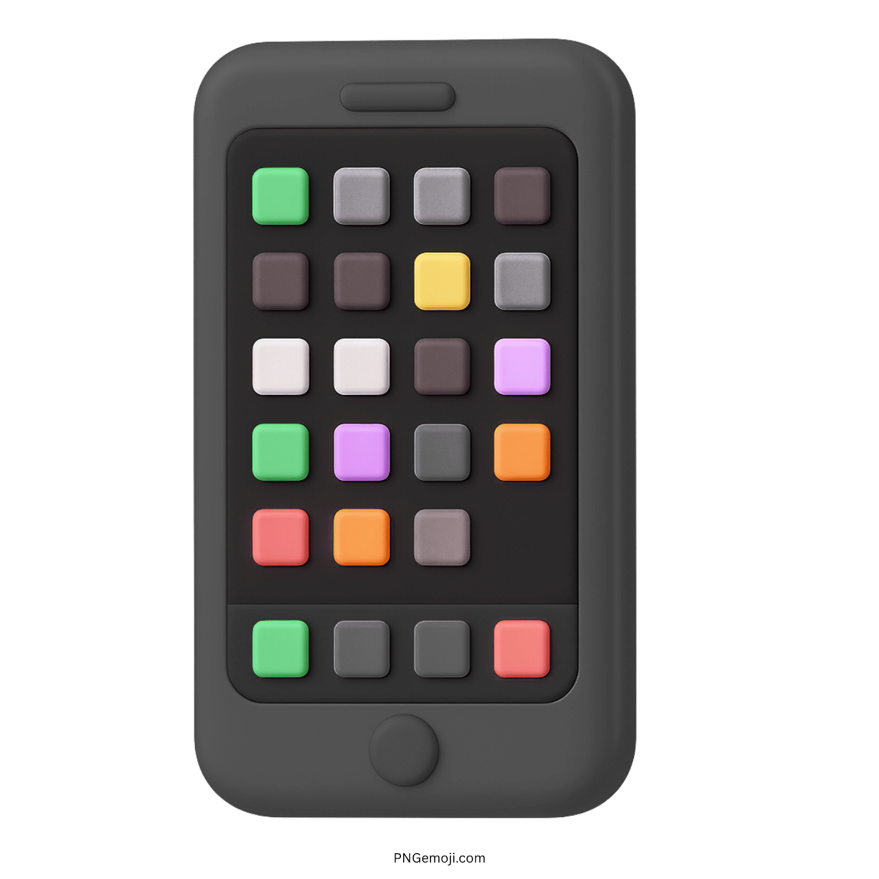 3D black mobile phone emoji with colorful app icons and modern flat design