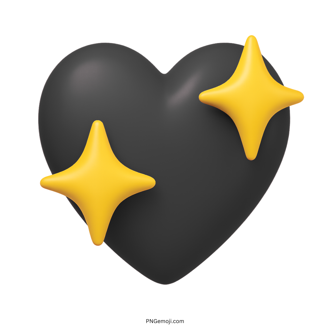 3D Black Sparkling Heart Emoji PNG with Stars Transparent Background Clipart
