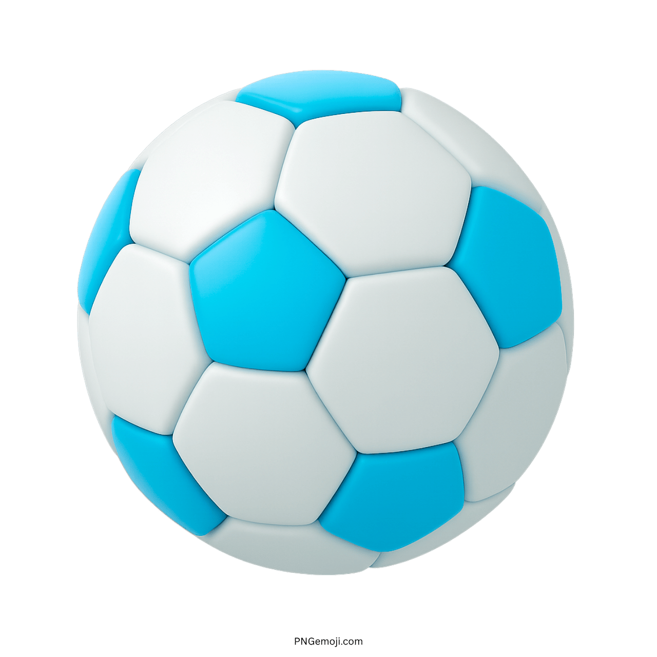 3D blue and white football emoji with soft edges on transparent PNG background