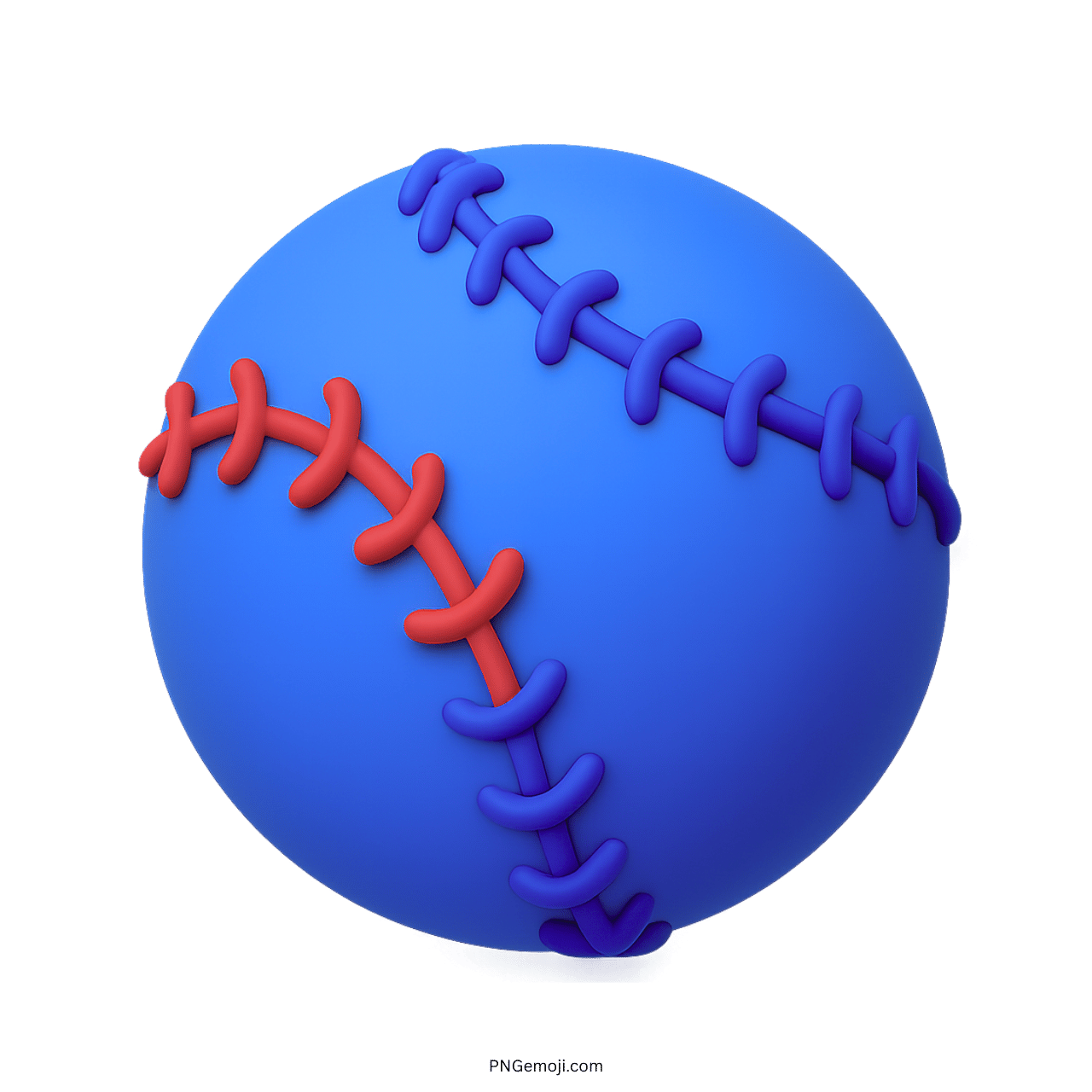 3D blue baseball emoji with red and purple stitches on transparent background