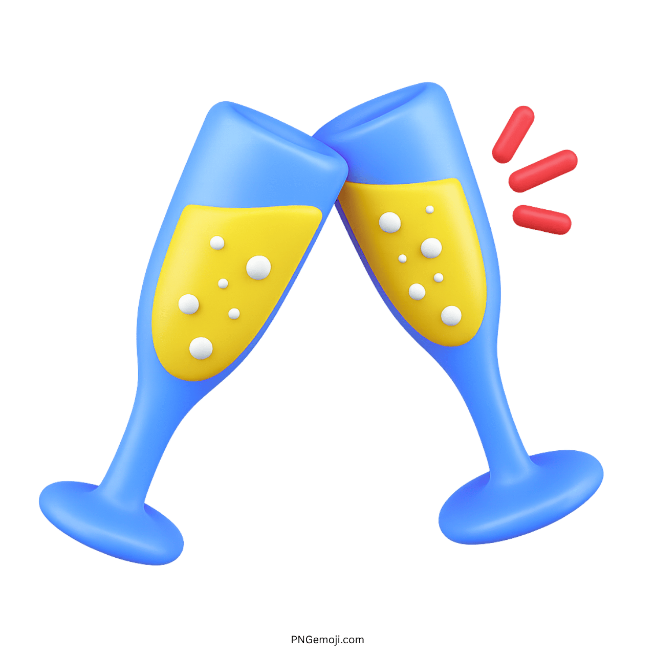 3D blue clinking champagne glasses emoji for party, toast, cheers, and celebration vibes