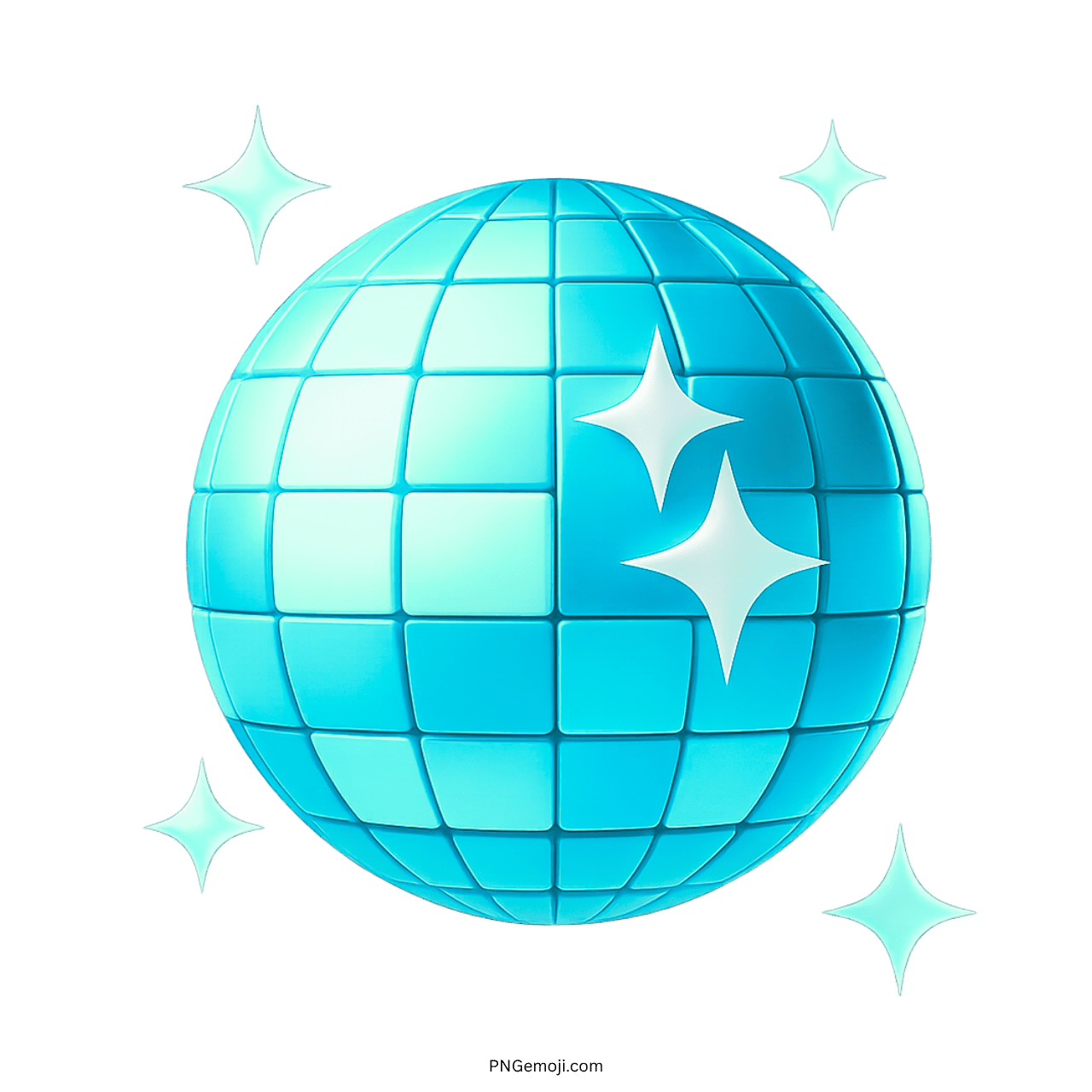 3D blue disco ball emoji with sparkles and glowing party or dance vibes