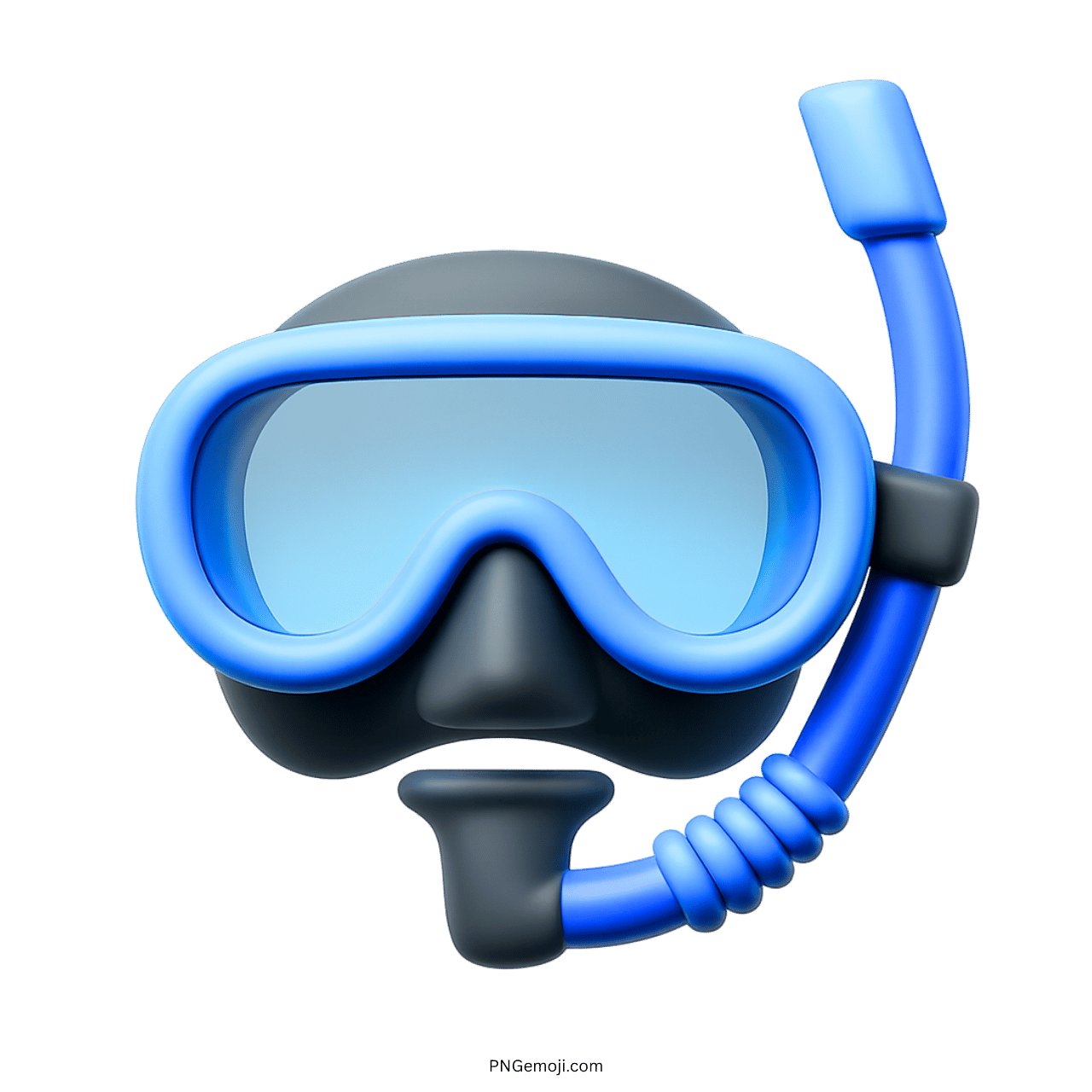 3D blue diving mask emoji with snorkel, transparent background, perfect for underwater adventure designs