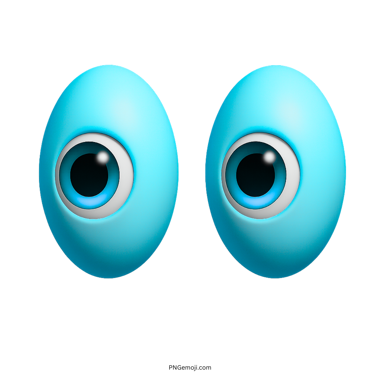 3D blue eyes emoji icon with surprised cartoon look on transparent background
