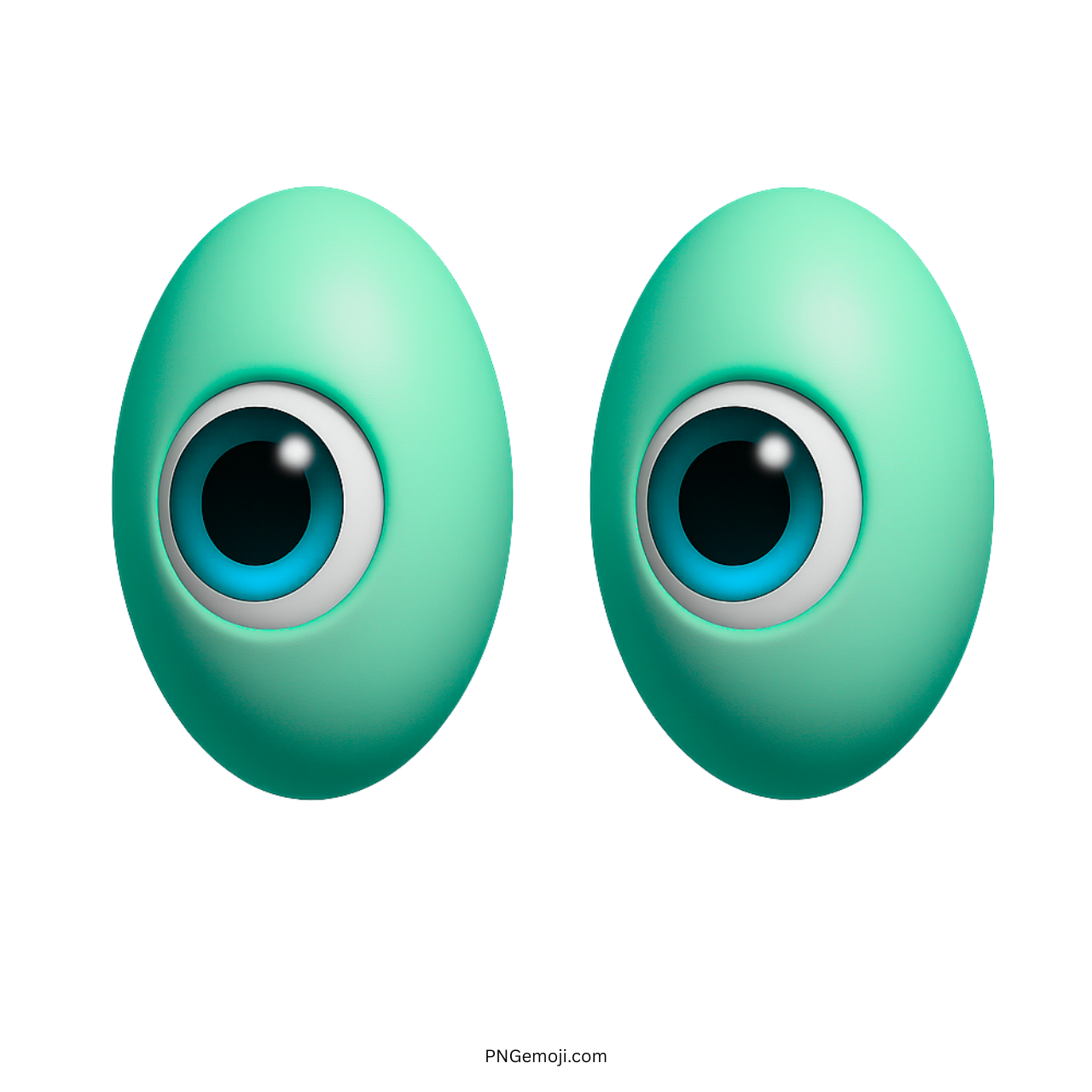 3D cartoon-style eyes emoji looking forward with aqua blue iris and glossy finish