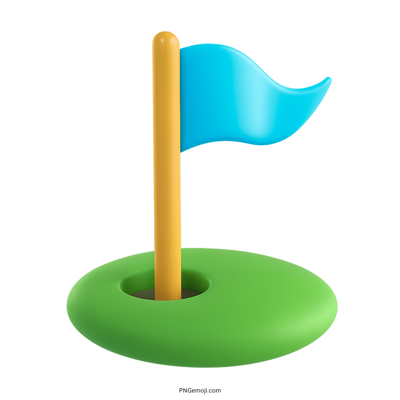 3D blue flag in green hole emoji with yellow pole and transparent PNG background