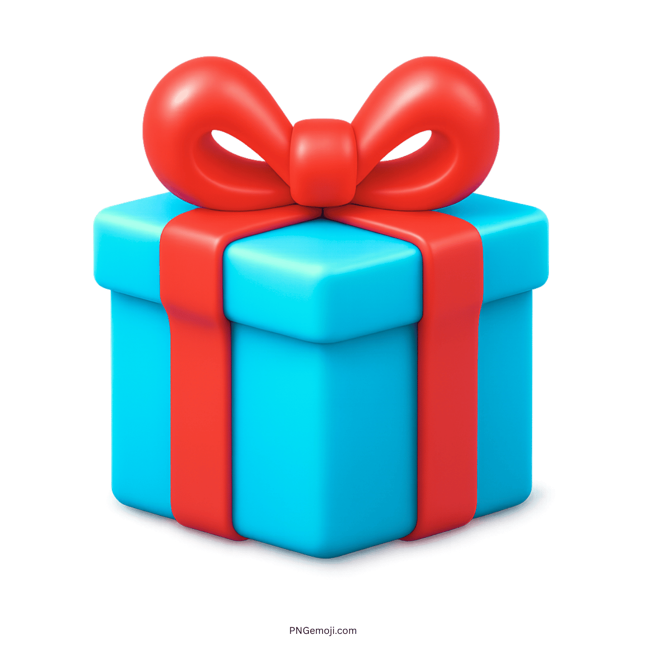 3D blue gift emoji box with red ribbon bow on transparent background